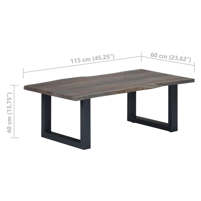 vidaXL szürke tömör akácfa dohányzóasztal természetes éllel 115x60x40