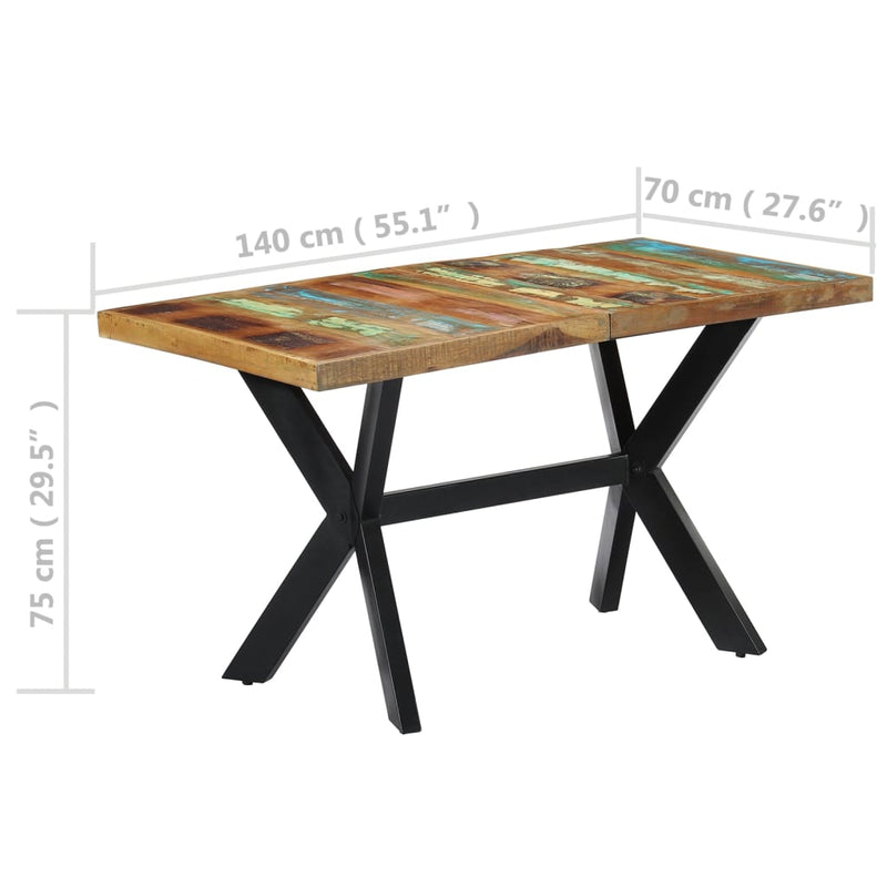 vidaXL tömör újrahasznosított fa étkezőasztal 140 x 70 x 75 cm