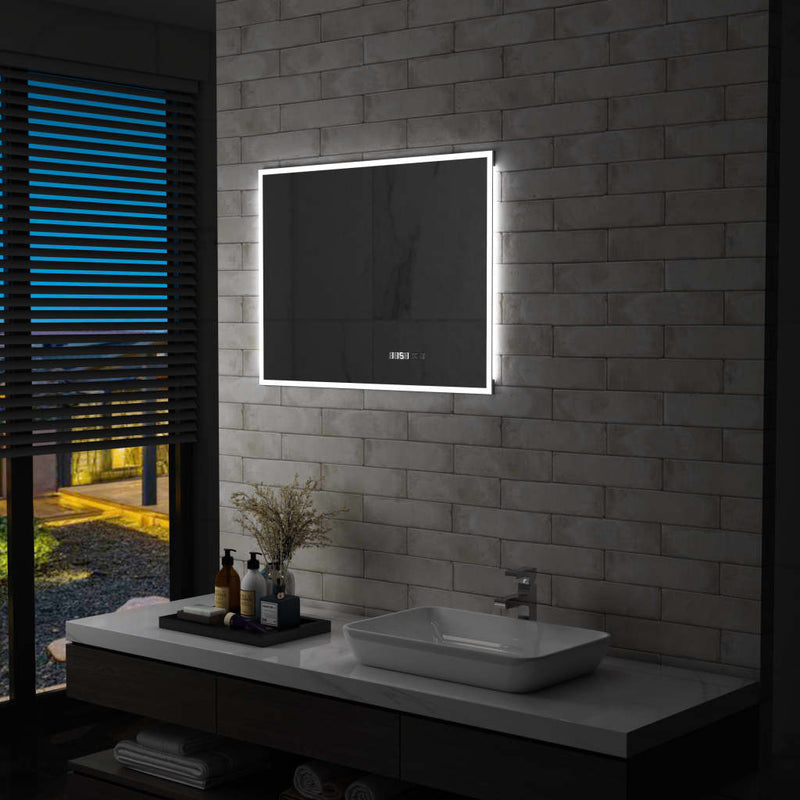 vidaXL LED-es tükör érintésérzékelővel és időkijelzővel 80 x 60 cm