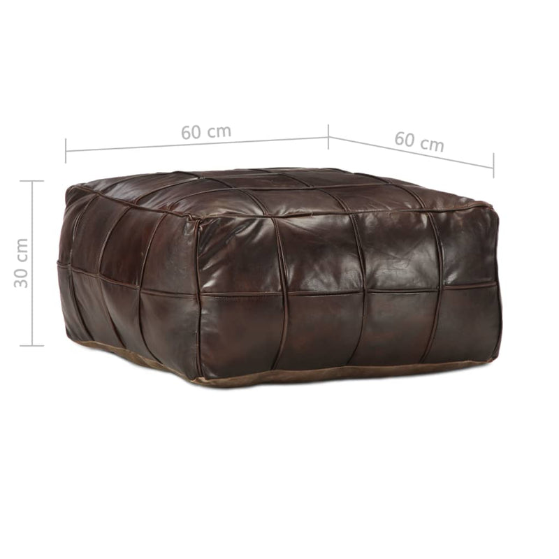 vidaXL sötétbarna valódi kecskebőr puff 60 x 60 x 30 cm
