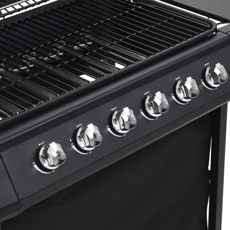 vidaXL fekete acél gáz grillező 6 főzőzónával