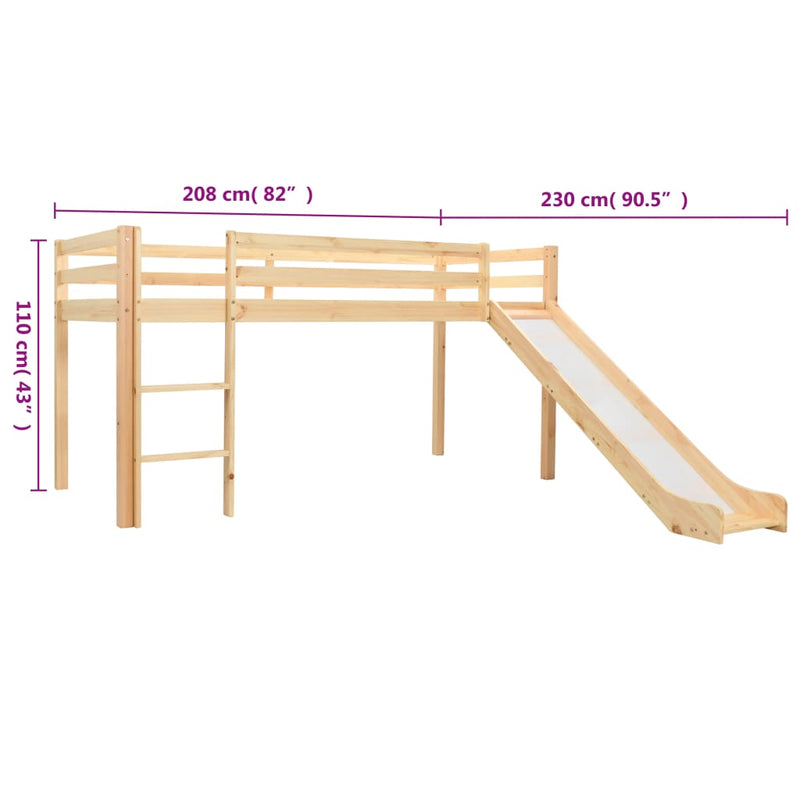 vidaXL fenyőfa gyermek galériaágy-keret csúszdával/létrával 97x208 cm