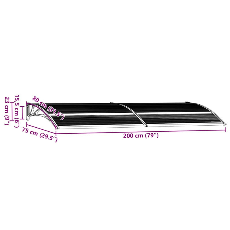 vidaXL fekete polikarbonát ajtóelőtető 200 x 75 cm