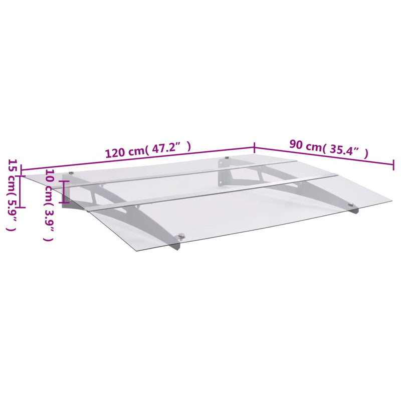 vidaXL ezüstszínű és átlátszó polikarbonát ajtó előtető 120 x 90 cm