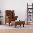 vidaXL barna művelúr "Chesterfield" karosszék és lábtartó