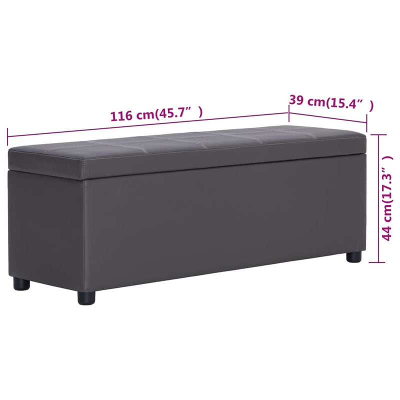 vidaXL szürke műbőr pad tárolórekesszel 116 cm