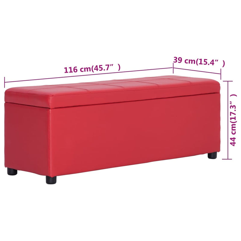 vidaXL piros műbőr pad tárolórekesszel 116 cm