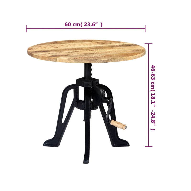 vidaXL tömör mangófa és öntöttvas kisasztal 60 x (46-63) cm
