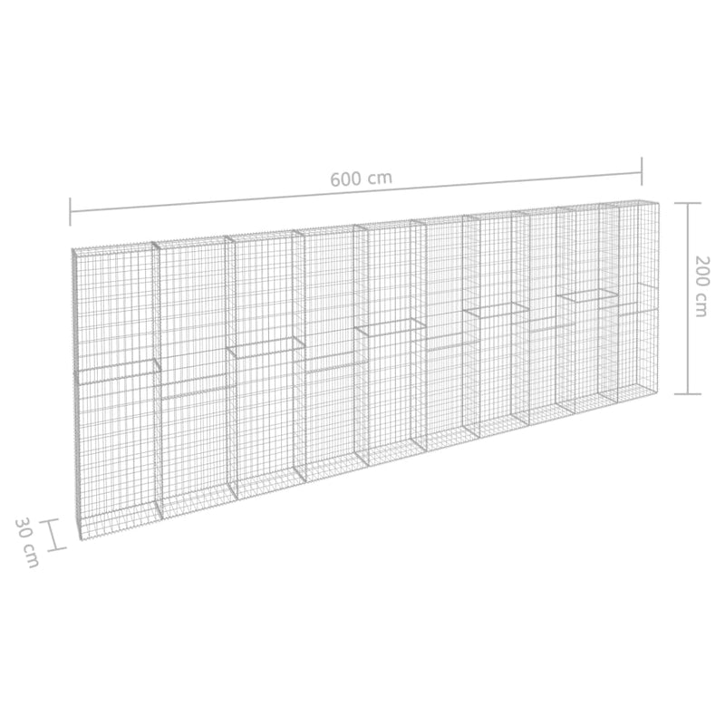 vidaXL horganyzott acél gabion fal borítással 600 x 30 x 200 cm