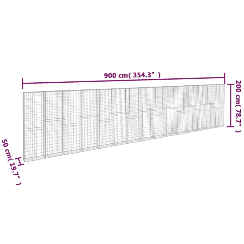 vidaXL horganyzott acél gabion fal borítással 900 x 50 x 200 cm