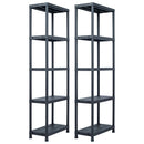 vidaXL 2 db fekete műanyag tároló polc 125 kg 60 x 30 x 180 cm