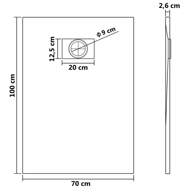 vidaXL fekete SMC zuhanytálca 100 x 70 cm
