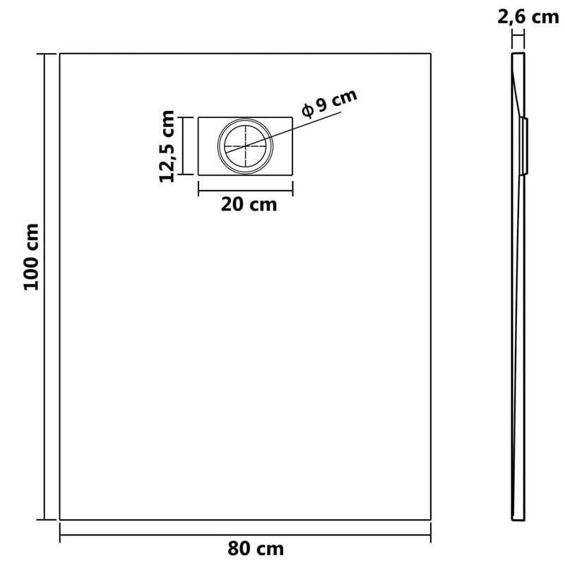 vidaXL fekete SMC zuhanytálca 100 x 80 cm