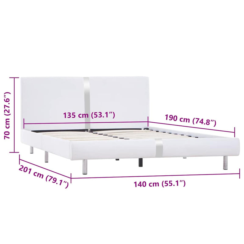 vidaXL fehér műbőr ágykeret matrac nélkül 135 x 190 cm