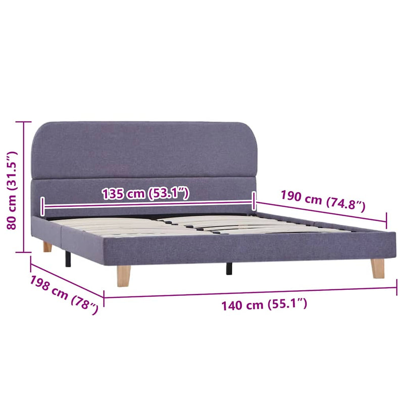 vidaXL világosszürke szövet ágykeret matrac nélkül 135x190 cm