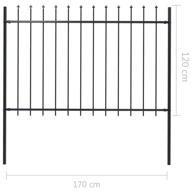 vidaXL fekete lándzsahegyes tetejű acélkerítés 1,7 x 1,2 m