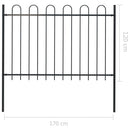 vidaXL fekete hajlított tetejű acélkerítés 1,7 m