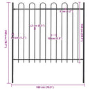 vidaXL fekete acélkerítés karimás tetejű 181 x 150 cm
