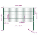 vidaXL zöld vas kerítéspanel oszlopokkal 176,5 x 80 cm