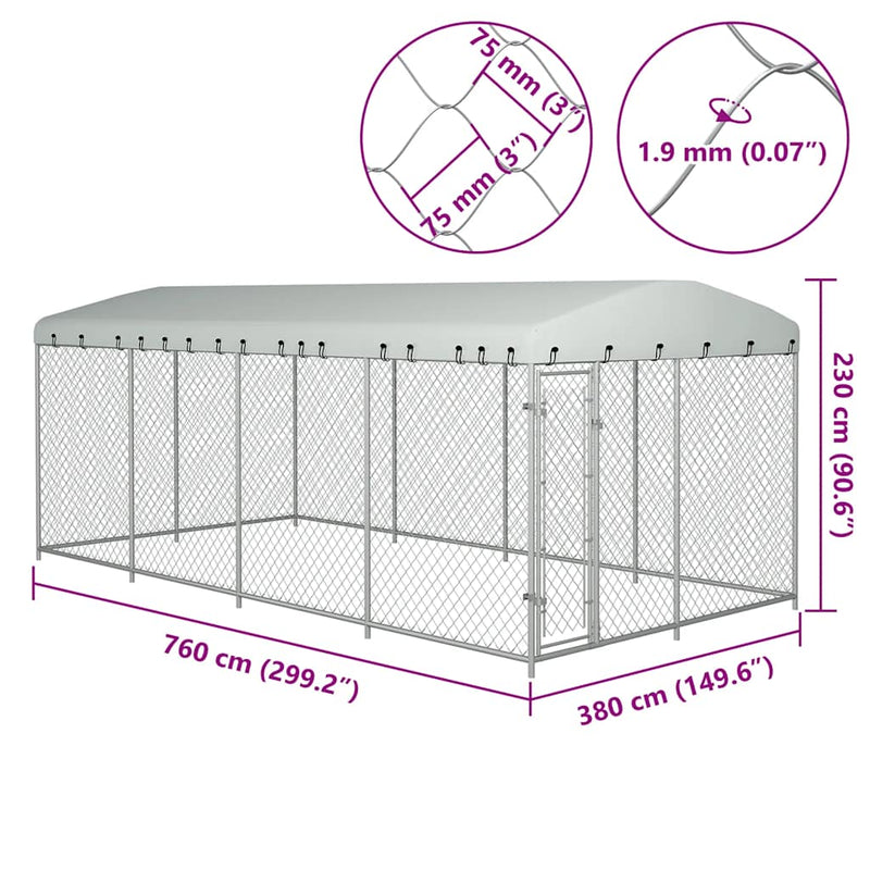 vidaXL kültéri kutyakennel tetővel 7,6 x 3,8 x 2,3 m