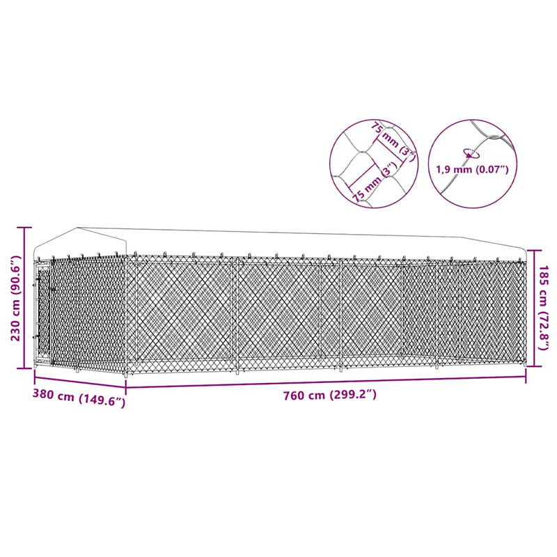 vidaXL kültéri kutyakennel tetővel 7,6 x 3,8 x 2,3 m