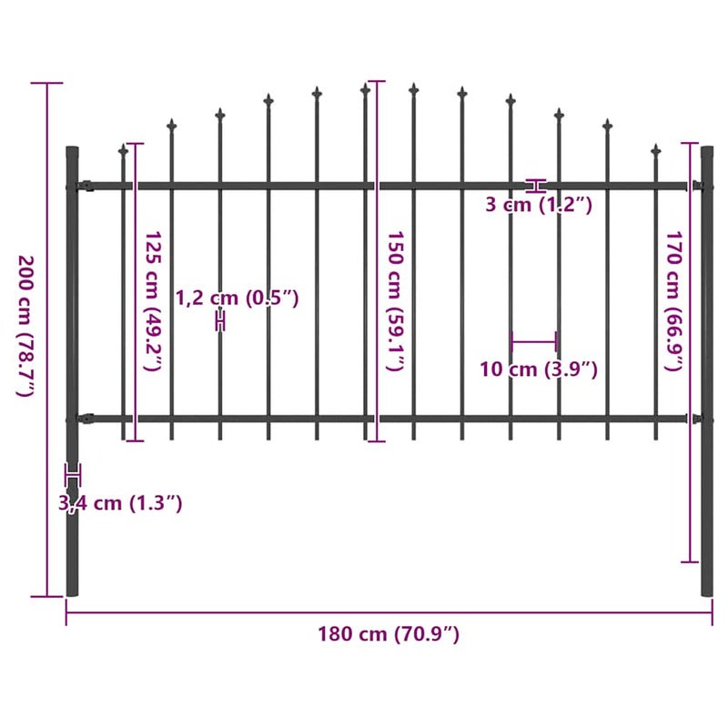 vidaXL fekete acél kerti kerítés lándzsás tetejű 181 x 150 cm