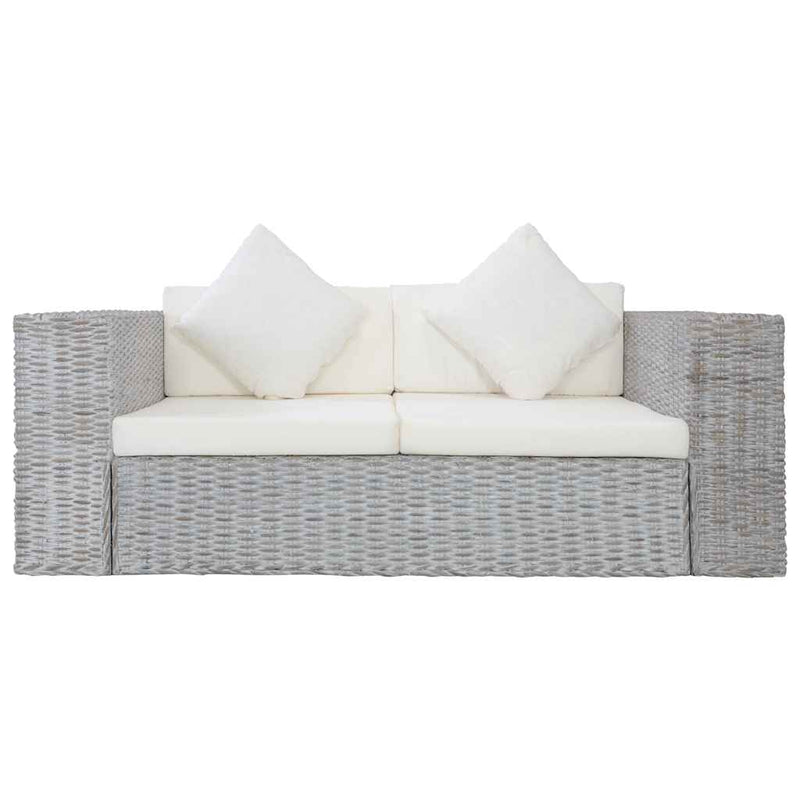 vidaXL 2 személyes szürke természetes rattan kanapé párnával