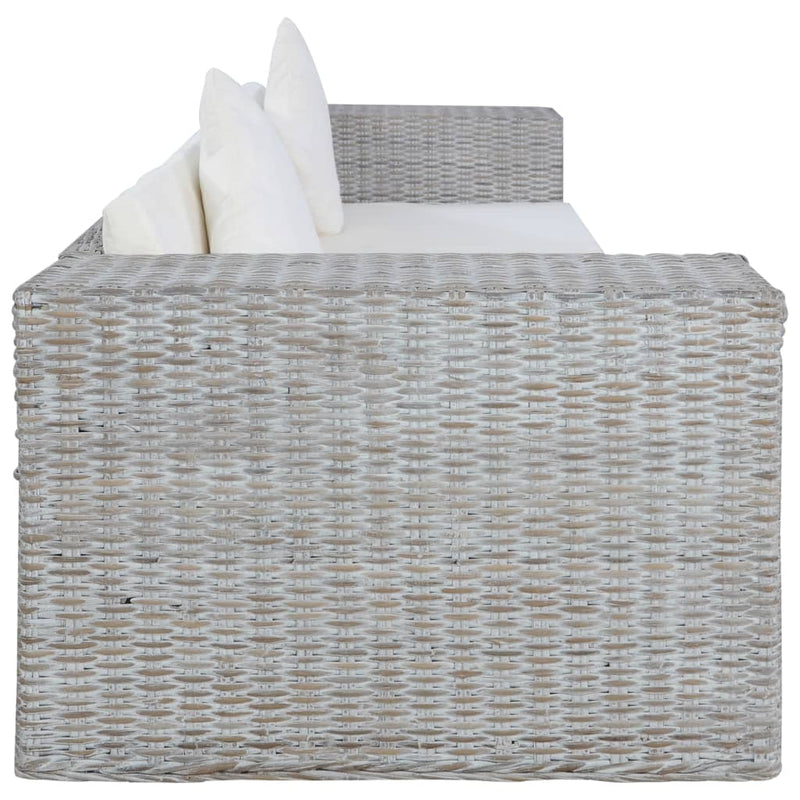 vidaXL 3 személyes szürke természetes rattan kanapé párnával