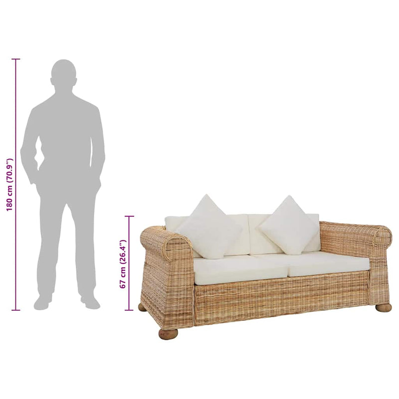 vidaXL 2 személyes természetes rattan kanapé párnákkal