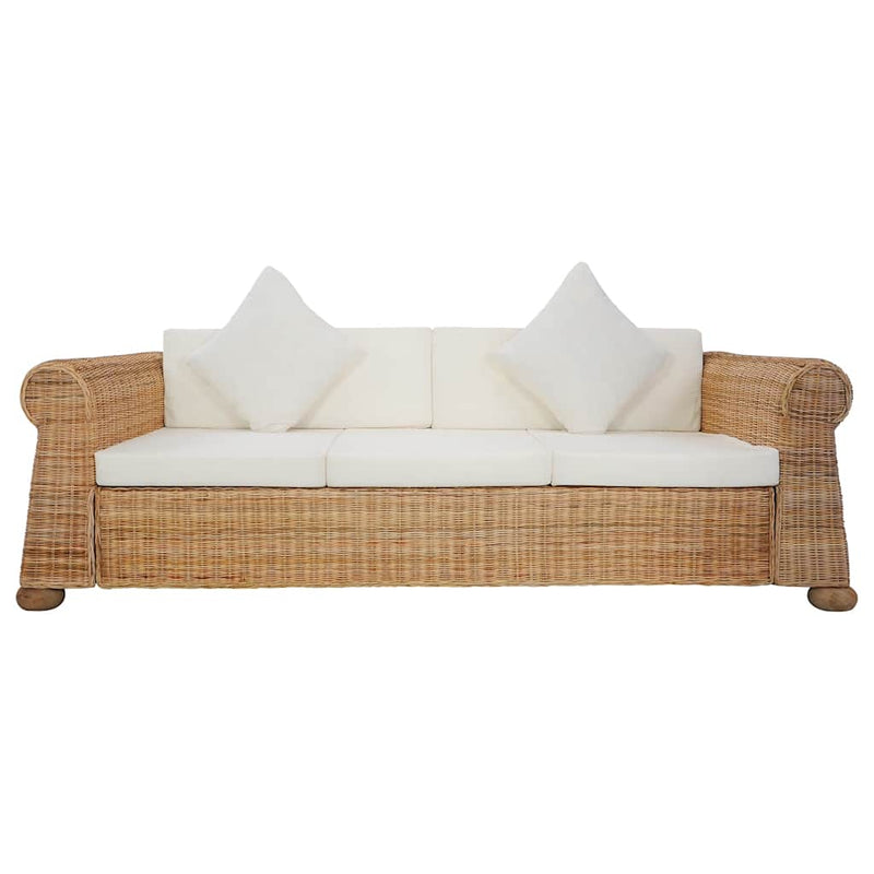 vidaXL 3 személyes természetes rattan kanapé párnákkal