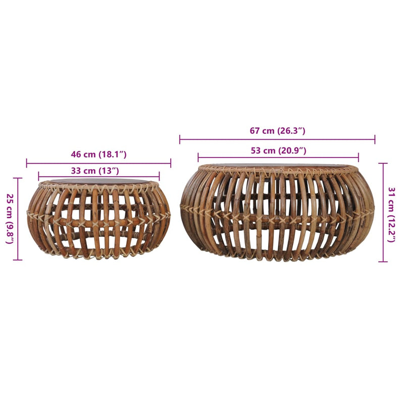 vidaXL 2 db természetes rattan dohányzóasztal