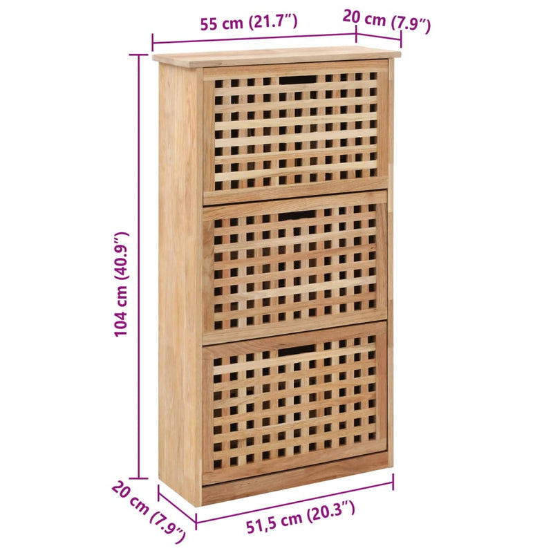 vidaXL tömör diófa cipősszekrény 55 x 20 x 104 cm