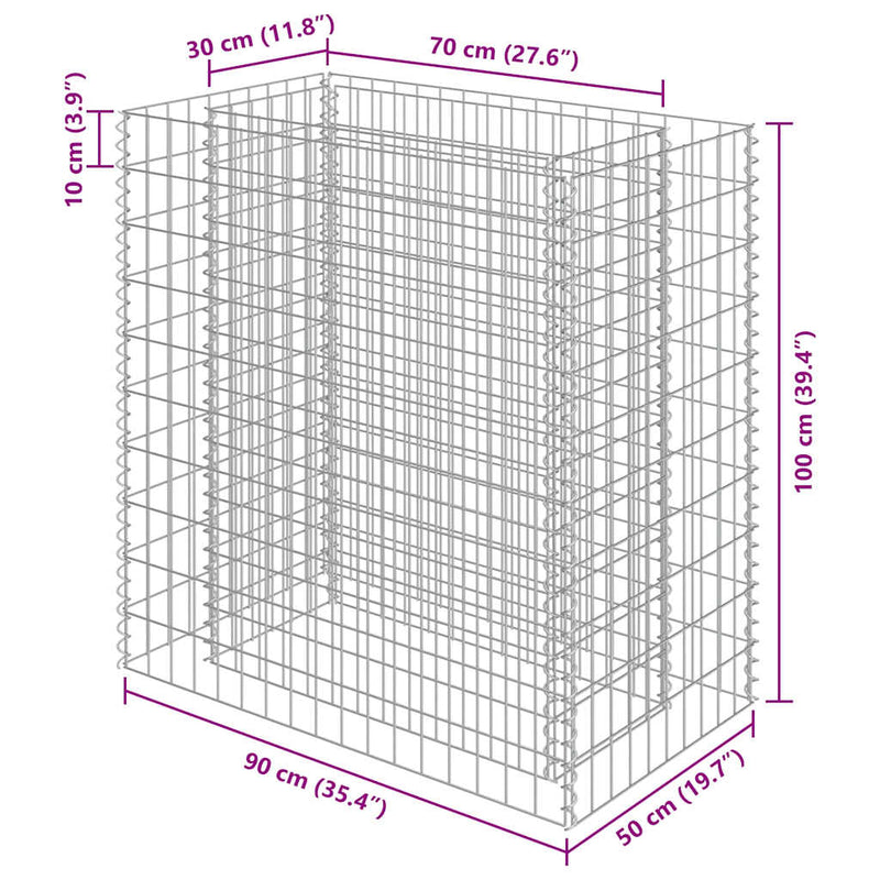 vidaXL horganyzott acél gabion magaságyás 90 x 50 x 100 cm