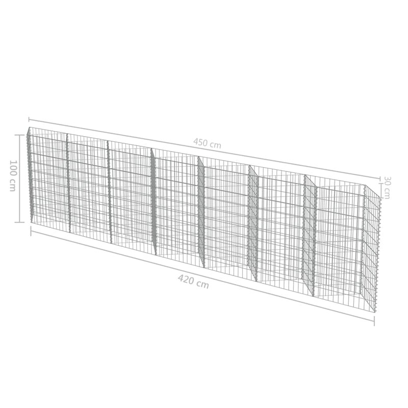 vidaXL horganyzott acél gabion fal 450 x 30 x 100 cm