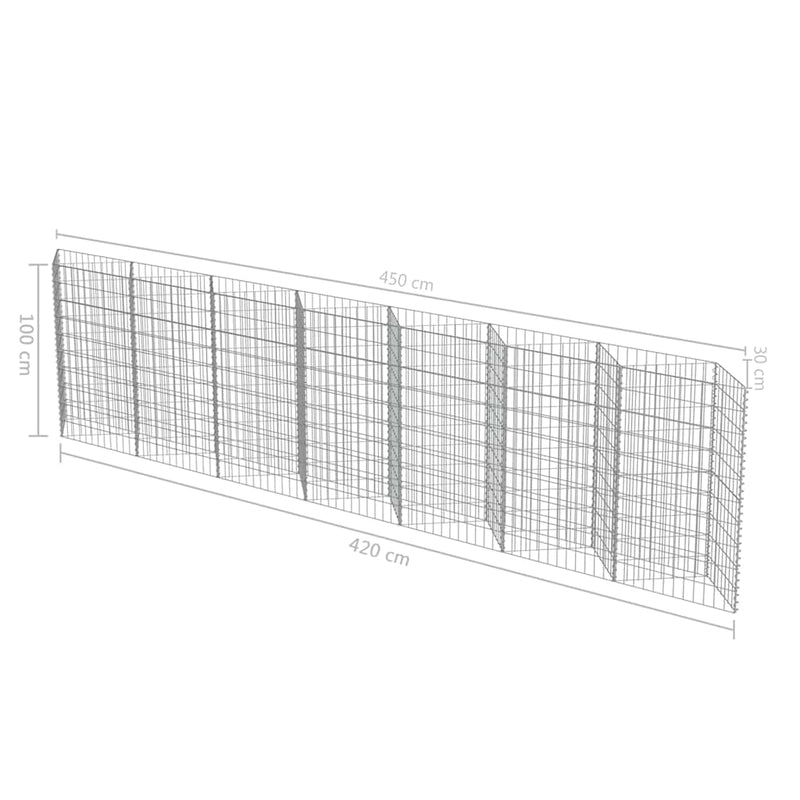 vidaXL horganyzott acél gabion fal 450 x 30 x 100 cm