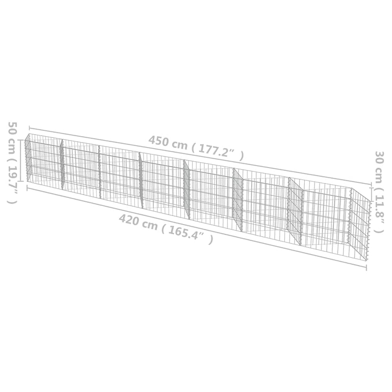 vidaXL horganyzott acél gabion fal 450 x 30 x 50 cm