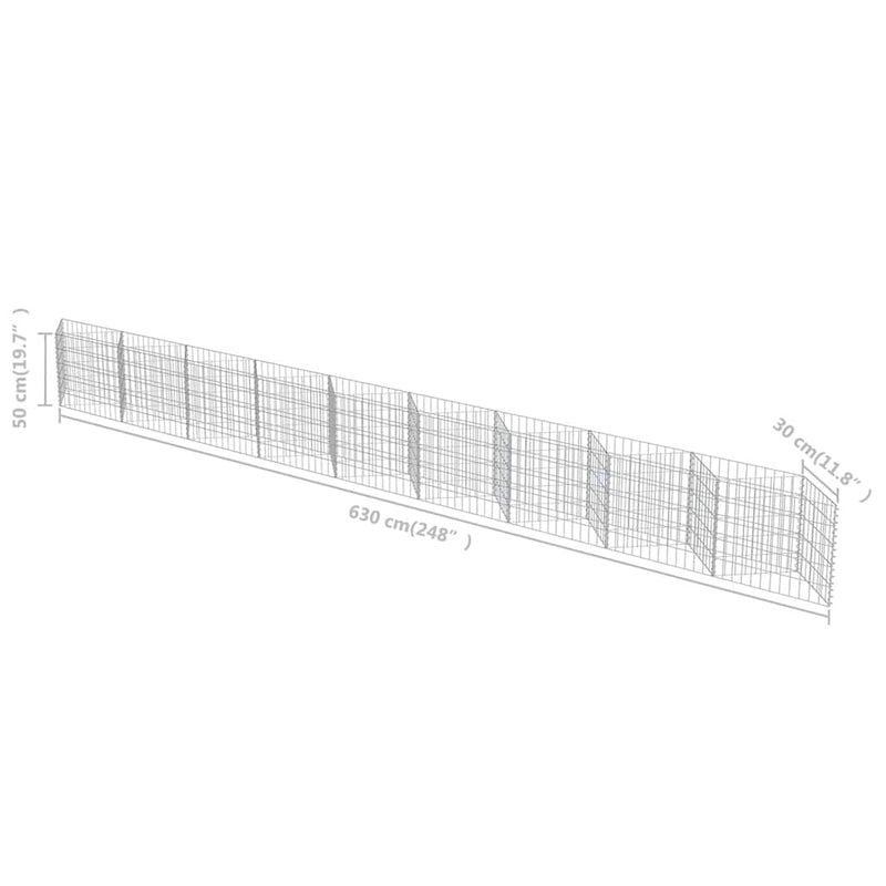 vidaXL horganyzott acél gabion fal 630 x 30 x 50 cm