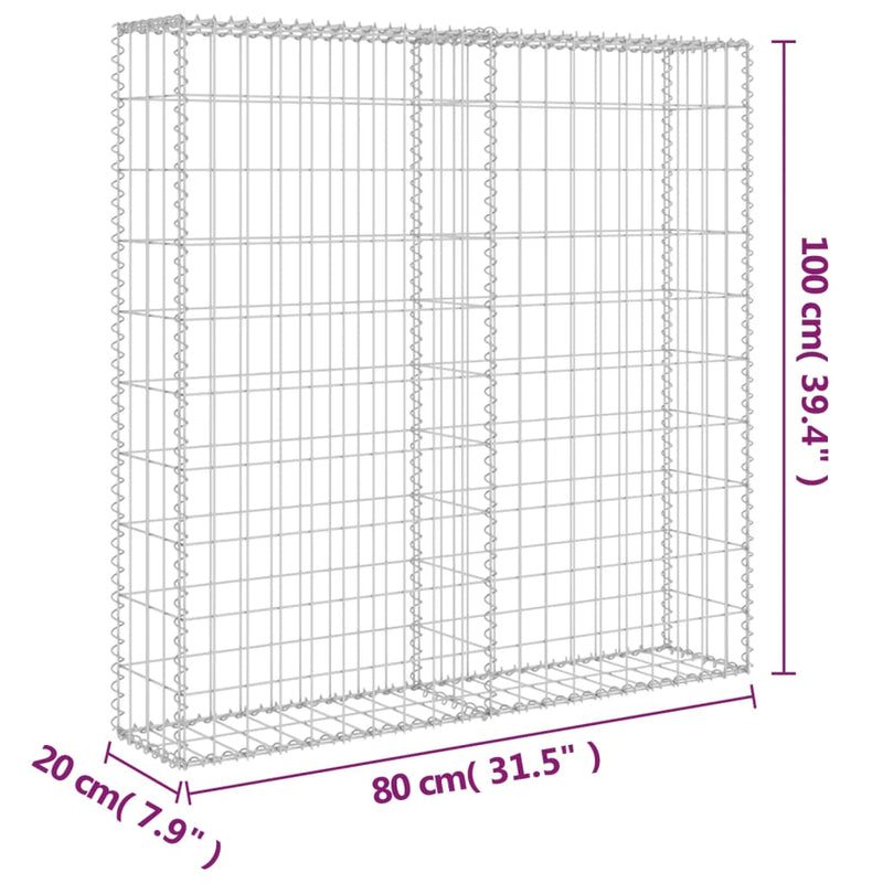 vidaXL horganyzott acél gabion fal felső zárással 80 x 20 x 100 cm