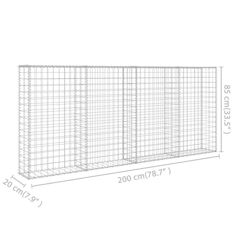 vidaXL horganyzott acél gabion fal fedéllel 200 x 20 x 85 cm