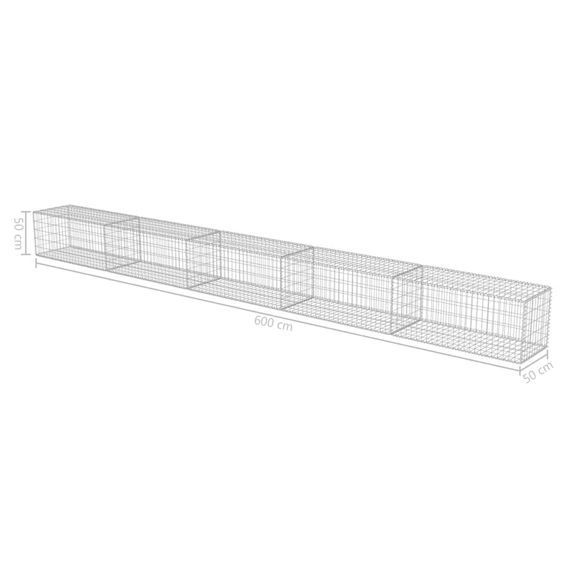 vidaXL horganyzott acél gabion fal fedéllel 600 x 50 x 50 cm