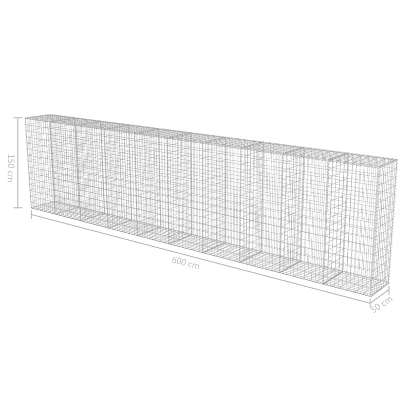 vidaXL horganyzott acél gabion fal fedéllel 600 x 50 x 150 cm
