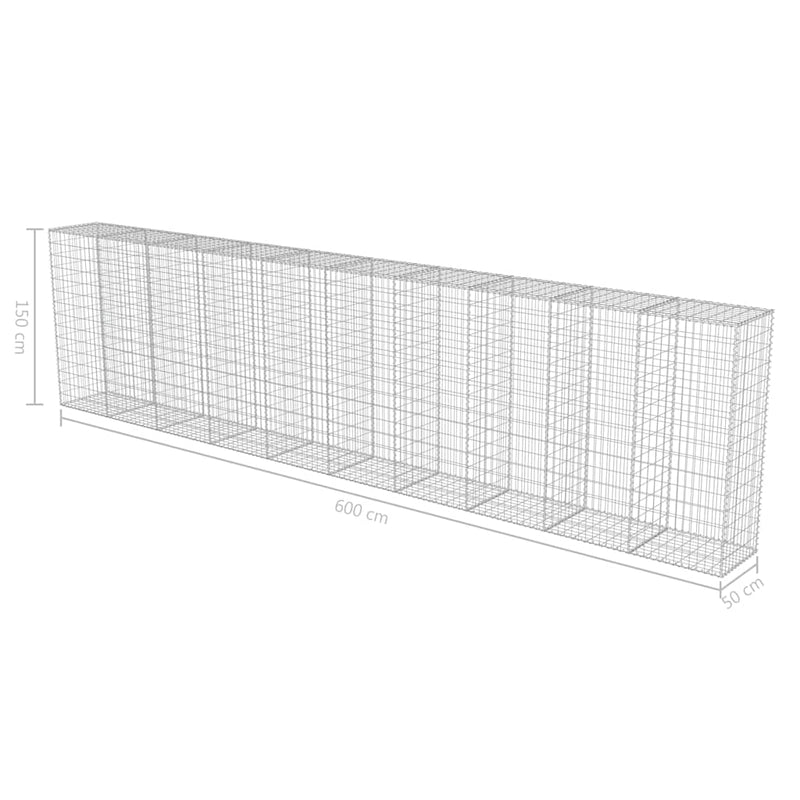 vidaXL horganyzott acél gabion fal fedéllel 600 x 50 x 150 cm
