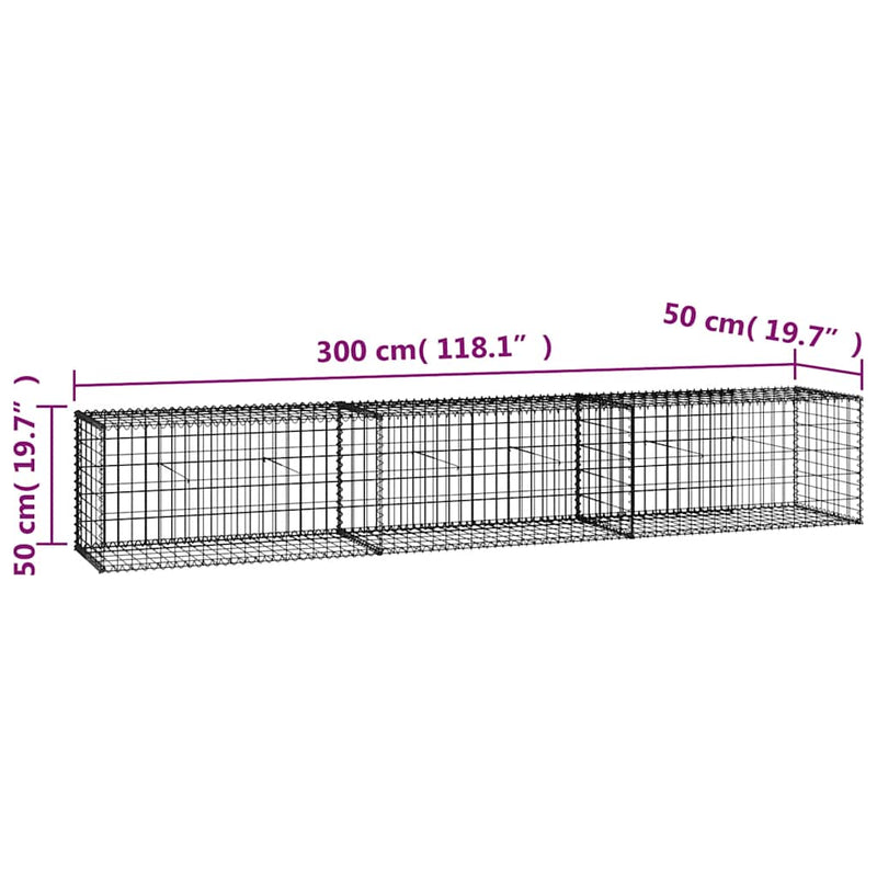 vidaXL horganyzott acél gabion fal fedéllel 300 x 50 x 50 cm
