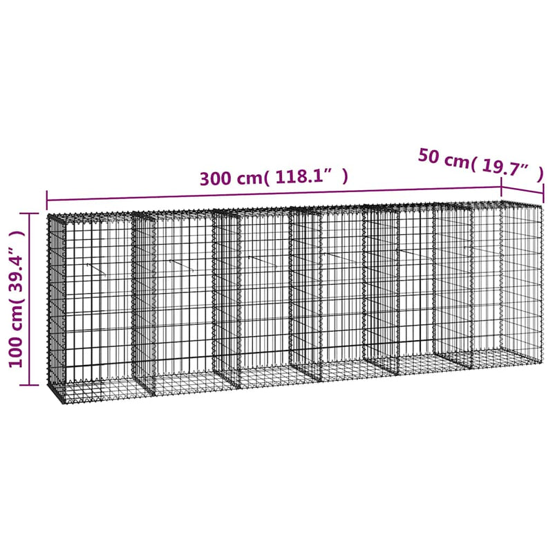 vidaXL horganyzott acél gabion fal fedéllel 300 x 50 x 100 cm