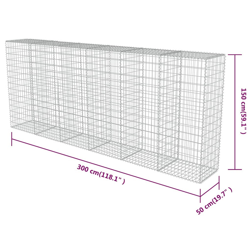 vidaXL horganyzott acél gabion fal fedéllel 300 x 50 x 150 cm