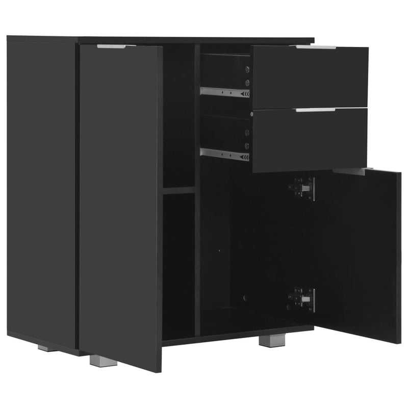 vidaXL magasfényű fekete szerelt fa tálalószekrény 71x35x80 cm