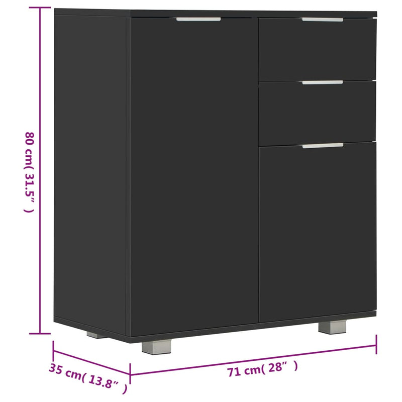 vidaXL magasfényű fekete szerelt fa tálalószekrény 71x35x80 cm