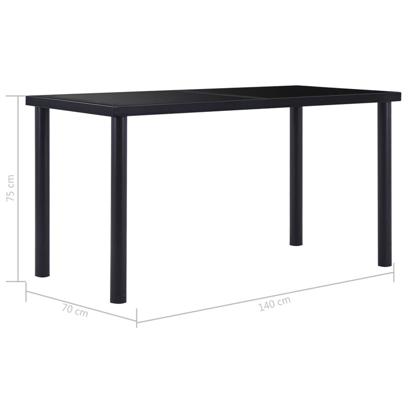 vidaXL fekete edzett üveg étkezőasztal 140 x 70 x 75 cm