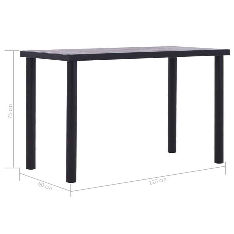 vidaXL fekete és betonszürke MDF étkezőasztal 120 x 60 x 75 cm