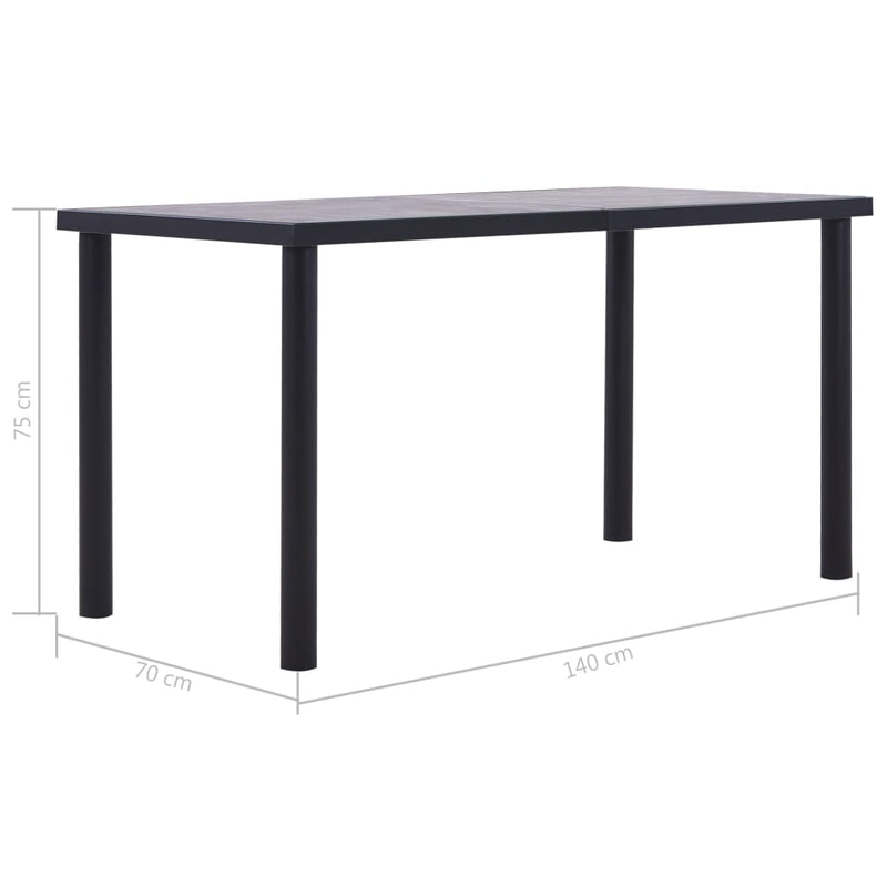 vidaXL fekete és betonszürke MDF étkezőasztal 140 x 70 x 75 cm